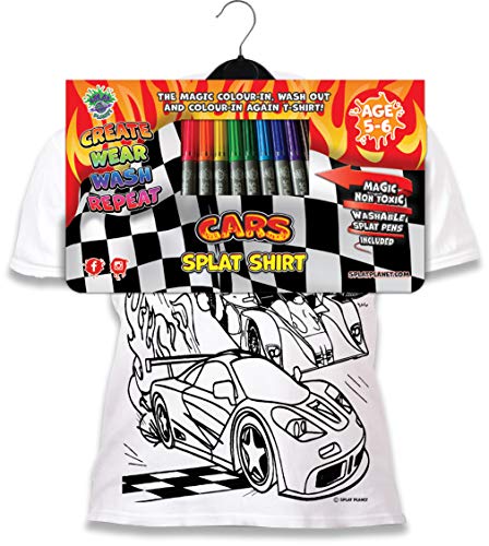 Splat Planet Color in Cars T-Shirt with 10 Non-Toxic Washable Magic Pens (7-8 Years) White - Image 4