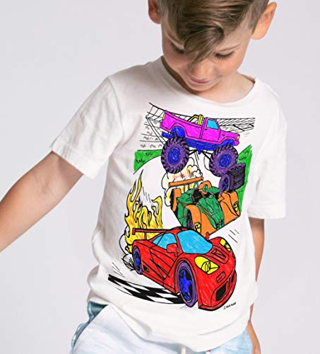 Splat Planet Color in Cars T-Shirt with 10 Non-Toxic Washable Magic Pens (7-8 Years) White - Image 5