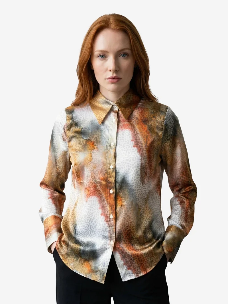 My Fashion Coffee Brown MY FASHION Abstract Print Buttoned Long Sleeve Shirt for Women | Best Price UAE