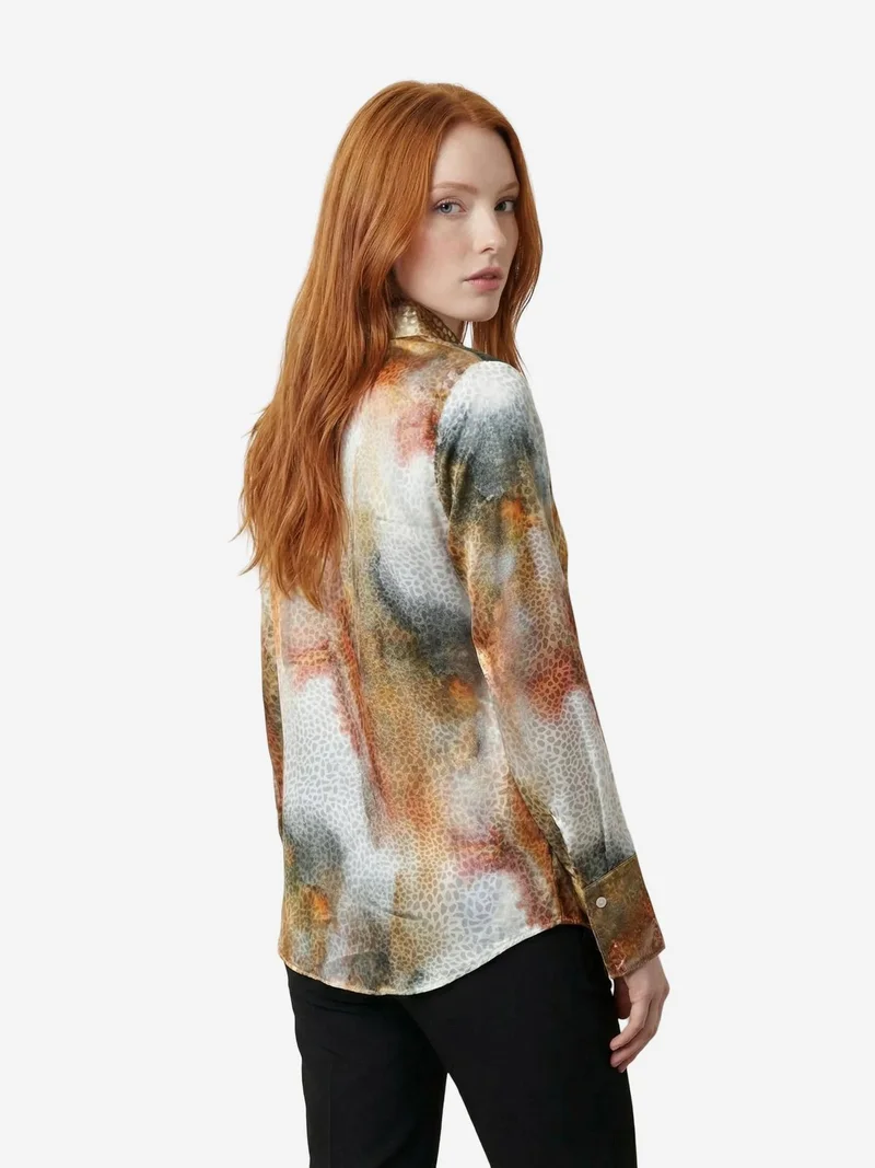My Fashion Coffee Brown MY FASHION Abstract Print Buttoned Long Sleeve Shirt for Women | Best Price UAE