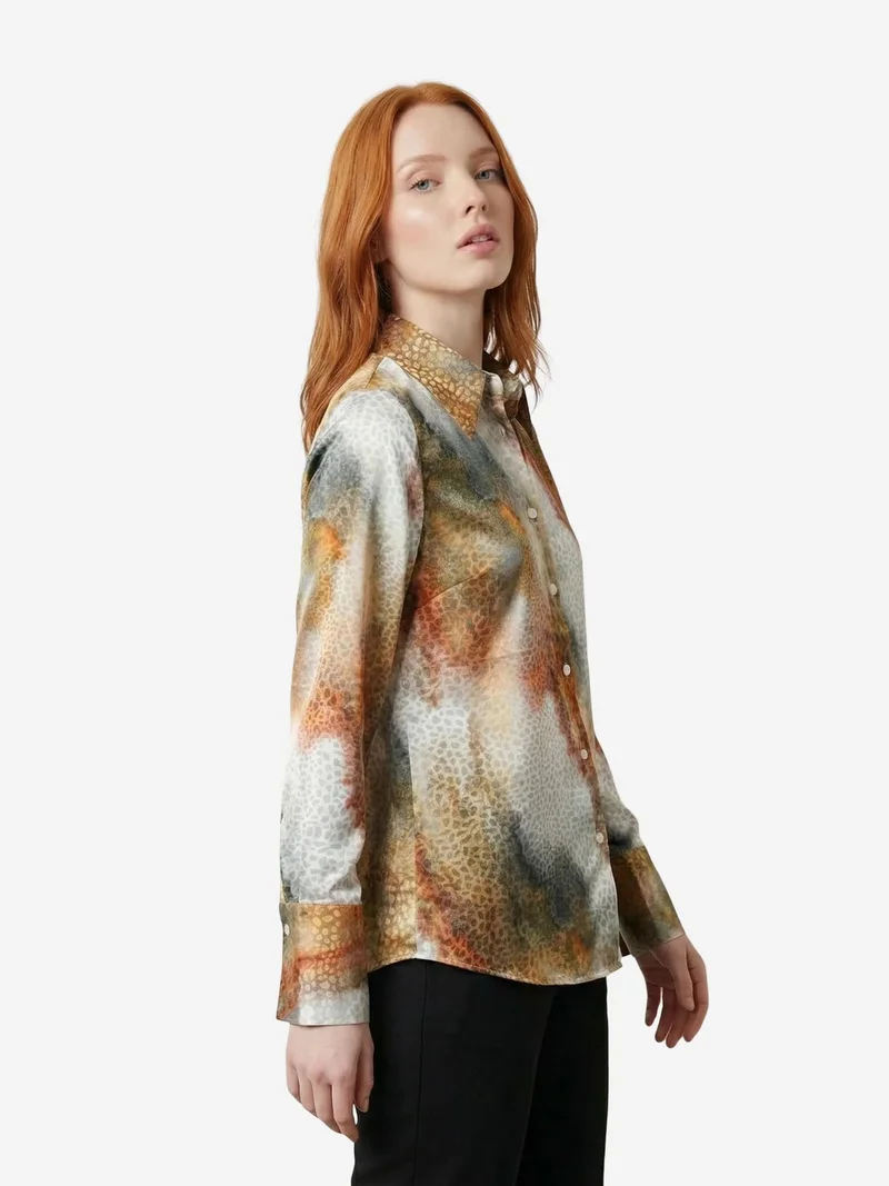 My Fashion Coffee Brown MY FASHION Abstract Print Buttoned Long Sleeve Shirt for Women | Best Price UAE