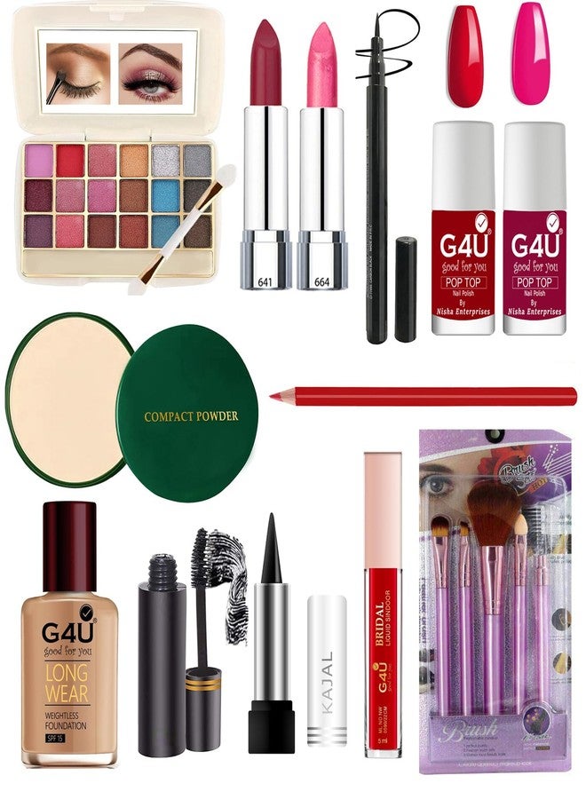 G4U Makeup kit Set With Lipstick, Eyeshadow, Compact, Foundation, Makeup Brushes ETC, Makeup Giftset For All Occasion. (Pack of 17) A23 - Image 1