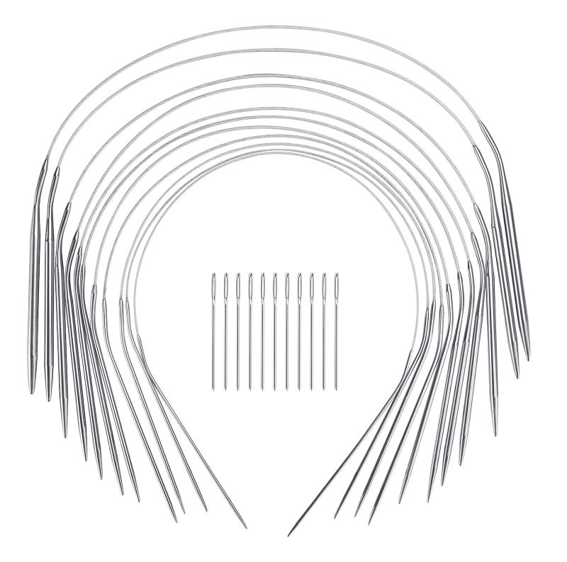 16 Inch Circular Knitting Needles Set Stainless Steel Round Knitting Needles11 Pack Sizes 155mm Metal Circle Knit Needle with Magic Loop for Socks Knit Tools Set for Beginners