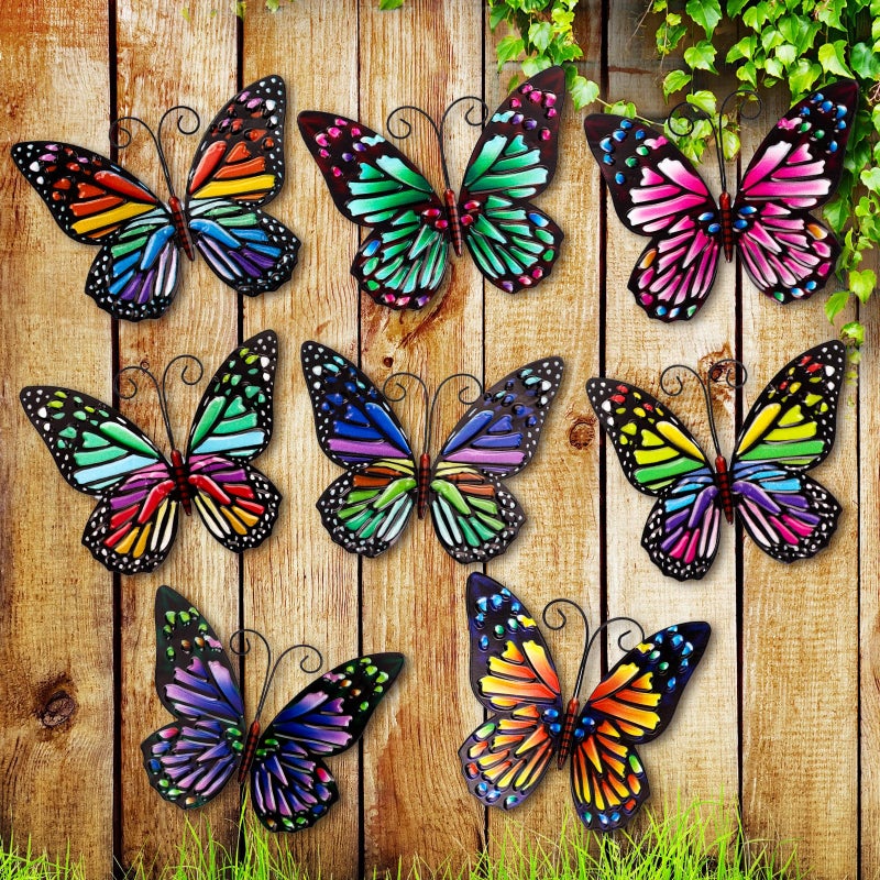 Jetec 8 Pcs Metal Butterfly Wall Decor 6.5 Inch Outdoor Butterflies Wall Art Sculpture 3D Butterfly Hanging Decoration for Spring Outside Fence Garden Yard Home Patio Balcony(Cute Style) - Image 1