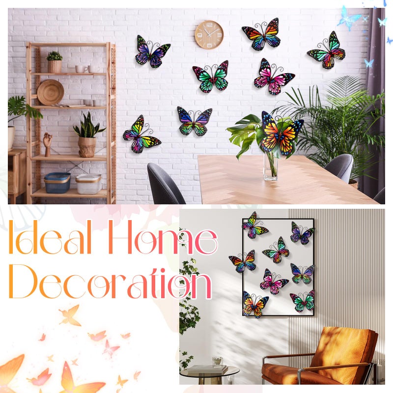 Jetec 8 Pcs Metal Butterfly Wall Decor 6.5 Inch Outdoor Butterflies Wall Art Sculpture 3D Butterfly Hanging Decoration for Spring Outside Fence Garden Yard Home Patio Balcony(Cute Style) - Image 3