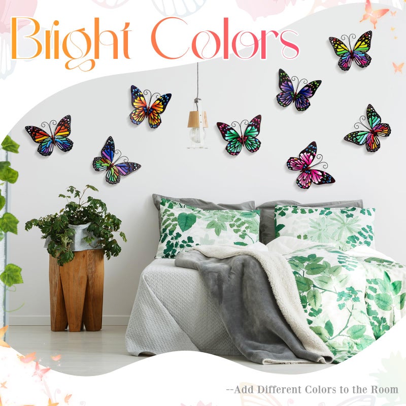 Jetec 8 Pcs Metal Butterfly Wall Decor 6.5 Inch Outdoor Butterflies Wall Art Sculpture 3D Butterfly Hanging Decoration for Spring Outside Fence Garden Yard Home Patio Balcony(Cute Style) - Image 5