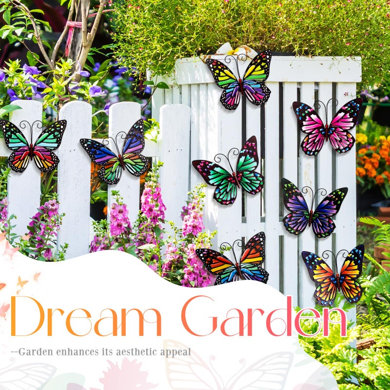 Jetec 8 Pcs Metal Butterfly Wall Decor 6.5 Inch Outdoor Butterflies Wall Art Sculpture 3D Butterfly Hanging Decoration for Spring Outside Fence Garden Yard Home Patio Balcony(Cute Style) - Image 4