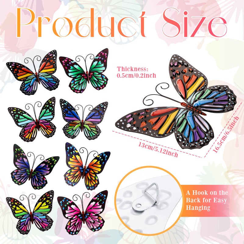 Jetec 8 Pcs Metal Butterfly Wall Decor 6.5 Inch Outdoor Butterflies Wall Art Sculpture 3D Butterfly Hanging Decoration for Spring Outside Fence Garden Yard Home Patio Balcony(Cute Style) - Image 2