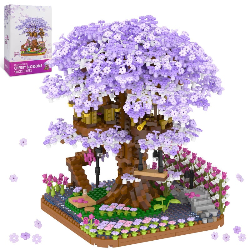 Newabwn Cherry Blossom Bonsai Tree Mini Micro Building مجموعة يابانية Sakura Tree House Model مجموعات للبالغين الزهور House Mini Bricks Kit Toys Creative Gift For Kids 12-14 (2200pcs) - Image 1