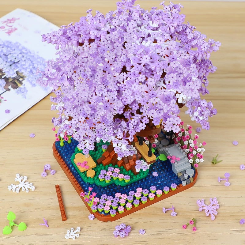 Newabwn Cherry Blossom Bonsai Tree Mini Micro Building مجموعة يابانية Sakura Tree House Model مجموعات للبالغين الزهور House Mini Bricks Kit Toys Creative Gift For Kids 12-14 (2200pcs) - Image 4