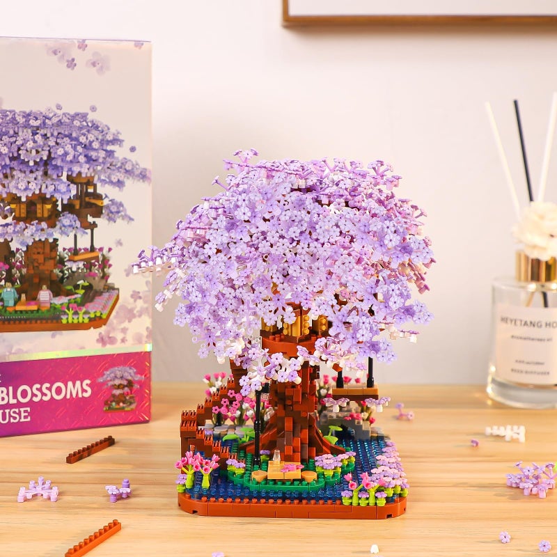 Newabwn Cherry Blossom Bonsai Tree Mini Micro Building مجموعة يابانية Sakura Tree House Model مجموعات للبالغين الزهور House Mini Bricks Kit Toys Creative Gift For Kids 12-14 (2200pcs) - Image 5