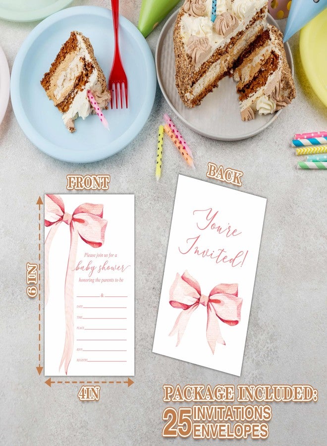 Zmyollo Bow Girl Baby Shower Invitations with Envelopes - 25PCS Pink Bow Gender Reveal Invites for Girls - Baby Shower Party Supplies Decorations -06 - Image 4