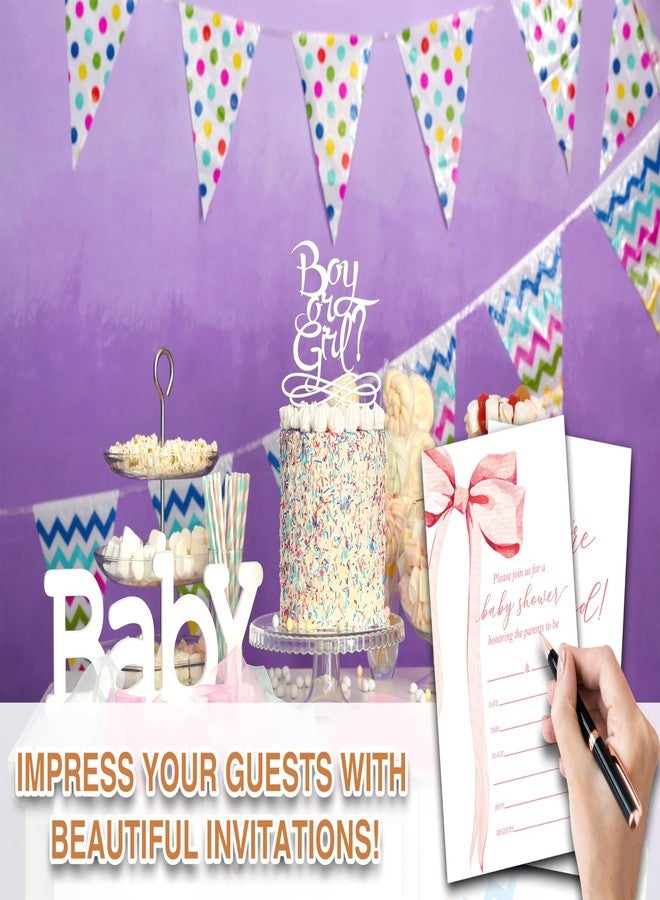 Zmyollo Bow Girl Baby Shower Invitations with Envelopes - 25PCS Pink Bow Gender Reveal Invites for Girls - Baby Shower Party Supplies Decorations -06 - Image 5
