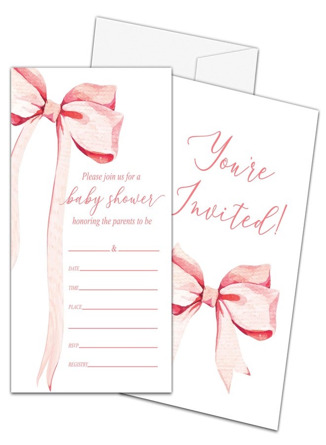 Zmyollo Bow Girl Baby Shower Invitations with Envelopes - 25PCS Pink Bow Gender Reveal Invites for Girls - Baby Shower Party Supplies Decorations -06 - Image 2
