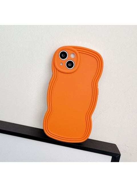 Ins Niche Wind Wave Edge IPhone16/15Pro Max Apple 14/13 Mobile Phone Case Soft Case-Color:KD Oil Injection Wavy Edge Orange-Applicable Model:14pro (without Packaging)