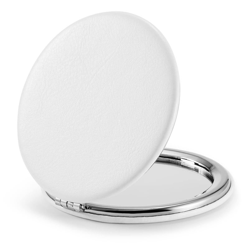 Getinbulk Compact Mirror,Double-Sided Makeup Small Mirror for Purse with 1X/3X Magnification PU Leather (White, 2.8") - Image 1