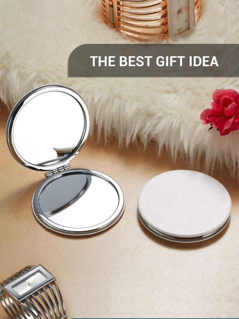 Getinbulk Compact Mirror,Double-Sided Makeup Small Mirror for Purse with 1X/3X Magnification PU Leather (White, 2.8") - Image 5