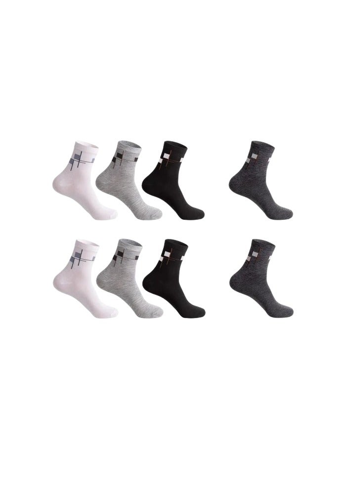 Unisex Crew Socks – 4 Pairs Cotton Blend Breathable Casual Socks for Men & Women – Geometric Design Everyday Comfort Fit  - Image 1