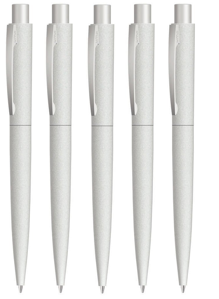 Uma Pack of 5 Retractable Metal Ballpoint Pen with Stone Look and Touch From UMA Made In Germany Light Grey - Image 1