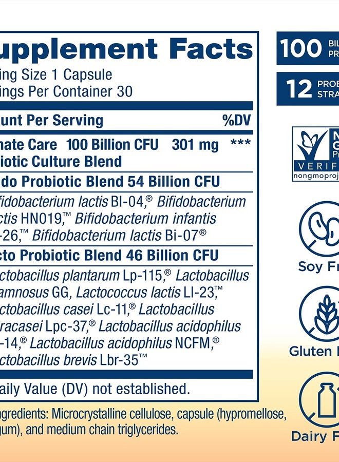 Renew Life Adult Probiotics, 100 Billion CFU Guaranteed, Ultimate Care Probiotic Supplement for Digestive & Immune Health, Shelf Stable, Gluten Dairy & Soy Free, 30 Capsules - Image 4