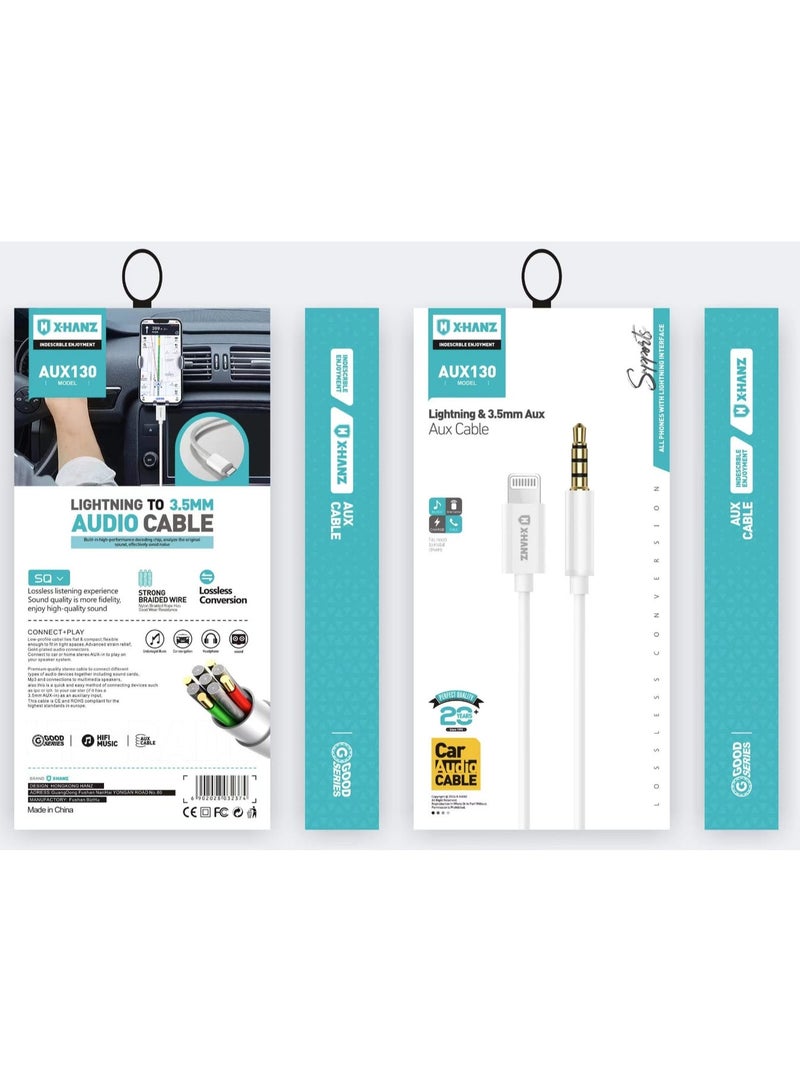 X-HANZ XHANZ Lightning to 3.5mm Jack AUX Audio Cable, White, AUX130 - Image 1
