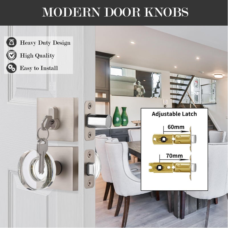 Newliplace Exterior Glass Door Knob With Single Cylinder Deadbolt Lockset, Entry Crystal Door Knob With Deadbolt, Brushed Nickel Front Door Lock Set, Satin Nickel Front Door Handle And Deadbolt Set - Image 2
