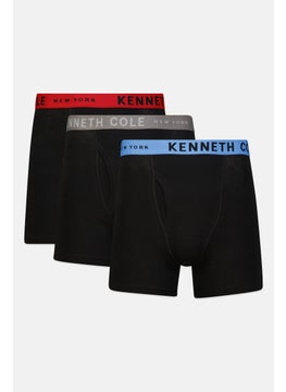 Men 3 Pcs Brand Logo Low Rise Trunk, Black Combo