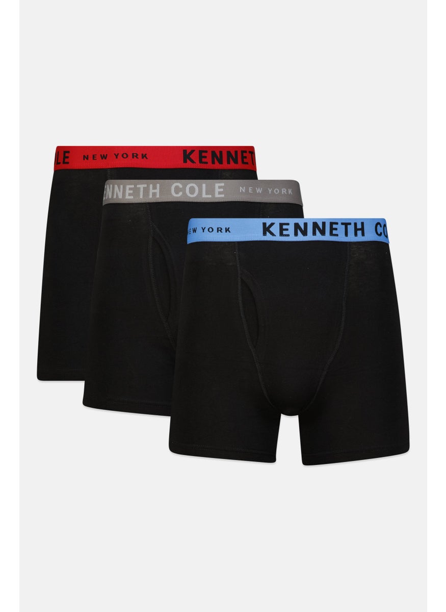 Kenneth Cole - Men 3 Pcs Brand Logo Low Rise Trunk, Black Combo - Image 1