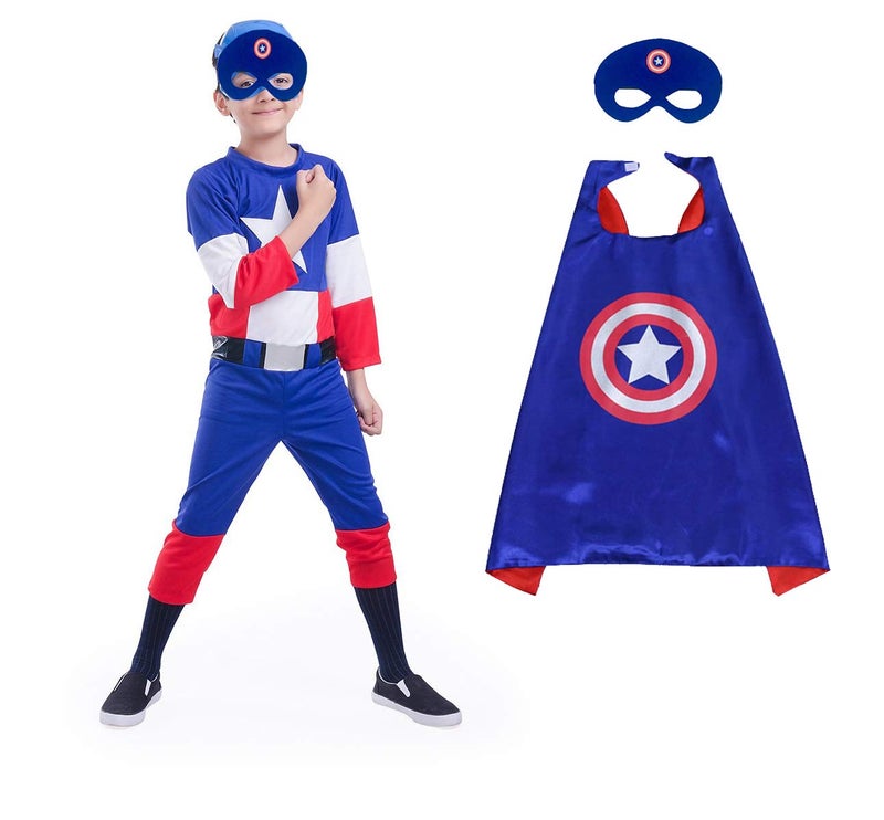 FancyDressWale American Soldier costume for Boys with Cape and Felt Mask; Blue; 8-10 Years - Image 1