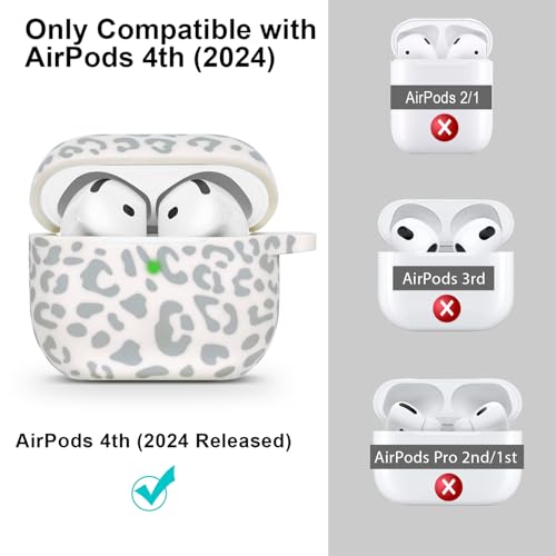 Gawnock Silicone Leopard AirPods 4 Case 2024, Gawnock Case Cover for Apple Airpods 4th Generation Print Soft Flexible Cover for Air Pod 4th Women Girls, Skin with Keychain - Leopard Beige - Image 2