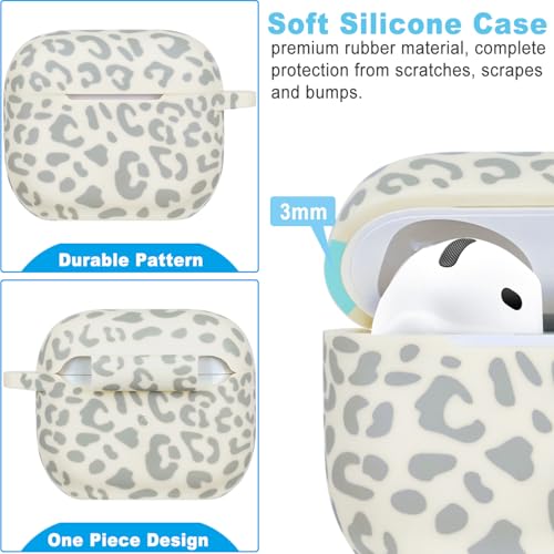 Gawnock Silicone Leopard AirPods 4 Case 2024, Gawnock Case Cover for Apple Airpods 4th Generation Print Soft Flexible Cover for Air Pod 4th Women Girls, Skin with Keychain - Leopard Beige - Image 3