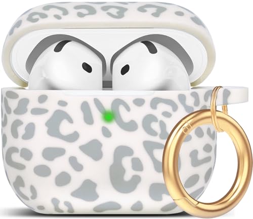 Gawnock Silicone Leopard AirPods 4 Case 2024, Gawnock Case Cover for Apple Airpods 4th Generation Print Soft Flexible Cover for Air Pod 4th Women Girls, Skin with Keychain - Leopard Beige - Image 1