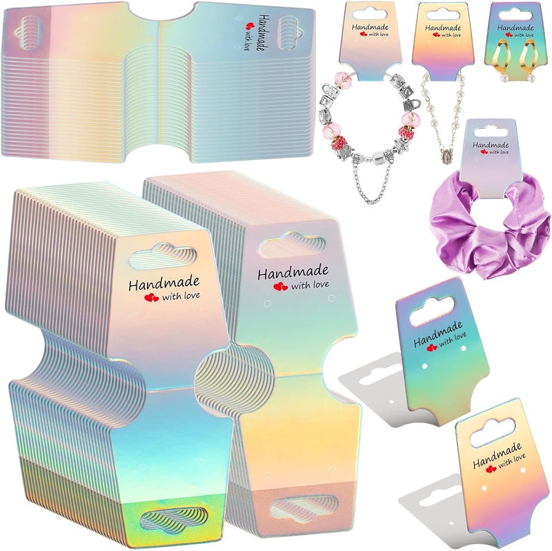 Teling 400 Pcs Holographic Jewelry Display Cards Sturdy Earring Bracelet Necklace Holder Cards for Selling Hanging Price Tag Jewelry Packaging for Small Business Bracelet Keychain Scrunchies Display - Image 1