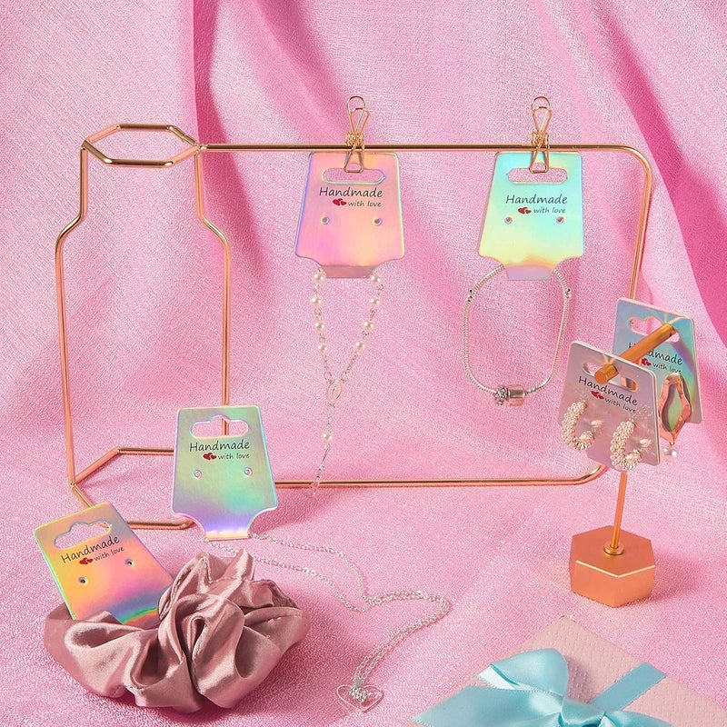Teling 400 Pcs Holographic Jewelry Display Cards Sturdy Earring Bracelet Necklace Holder Cards for Selling Hanging Price Tag Jewelry Packaging for Small Business Bracelet Keychain Scrunchies Display - Image 5
