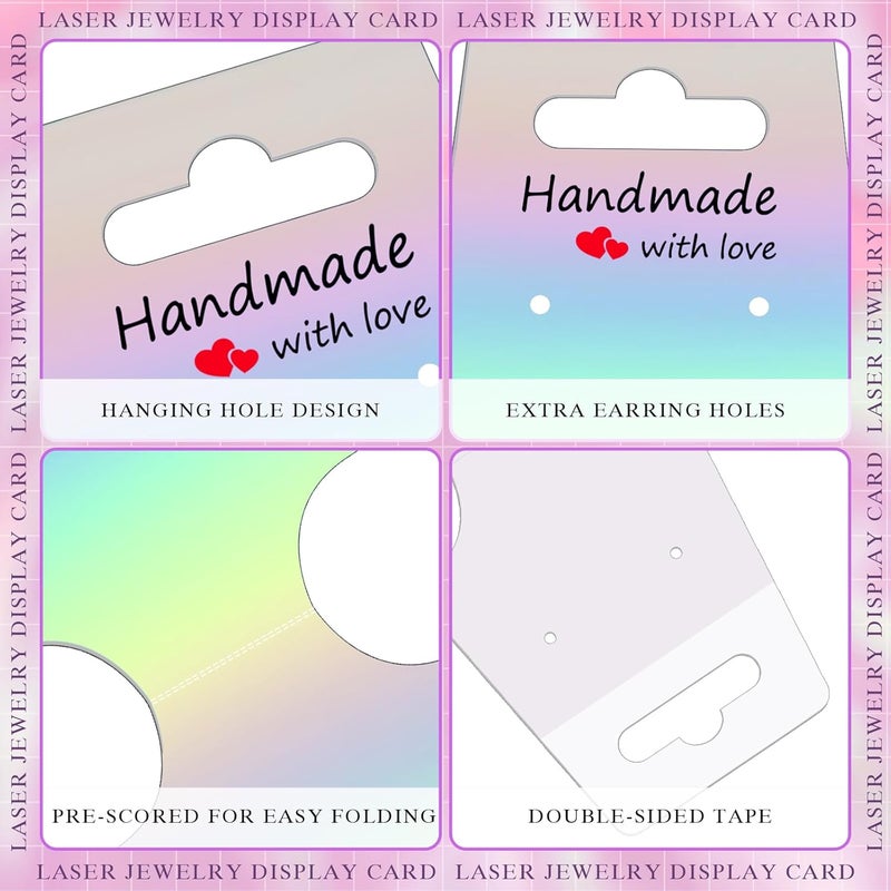 Teling 400 Pcs Holographic Jewelry Display Cards Sturdy Earring Bracelet Necklace Holder Cards for Selling Hanging Price Tag Jewelry Packaging for Small Business Bracelet Keychain Scrunchies Display - Image 3