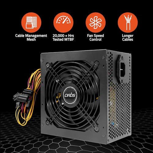 Artis VIP 450R12 Pro SMPS Computer Power Supply Unit 120mm Smart Temperature Control Fan Supports The Latest ATX 12V Intel & AMD Platforms, Hi-Pot Tested (Black) - Image 2