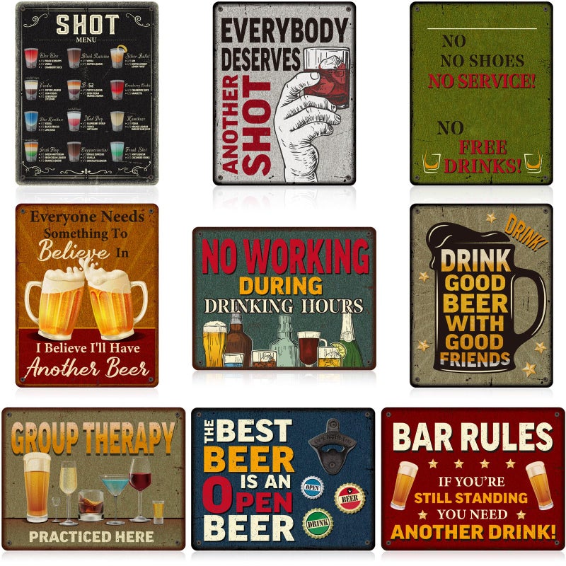 Clabby 9 Pcs Beer Bar Poster Funny Bar Signs Set Vintage Shots Menu Vintage Metal Cardboard Bar Poster Sign for Home Bar Wall Decorations Diner Pub GarageCardboard14 x 11 Inch