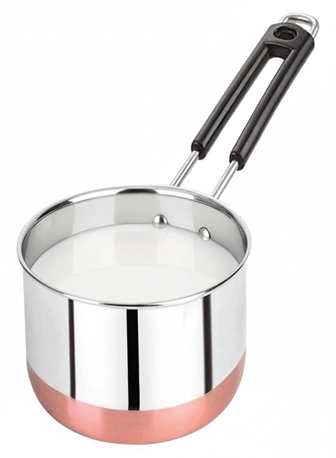 Padchaaya Copper Bottom Sauce Pan Tea Maker Milk Coffee pan bhgoni Stainless Steel Sauce Pan with Handle, Flat Base, Tea Pan, Milk Pan Tapeli Patila, Pot (Copper- 1 L) - Image 1