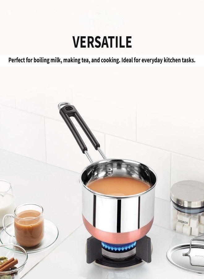 Padchaaya Copper Bottom Sauce Pan Tea Maker Milk Coffee pan bhgoni Stainless Steel Sauce Pan with Handle, Flat Base, Tea Pan, Milk Pan Tapeli Patila, Pot (Copper- 1 L) - Image 3