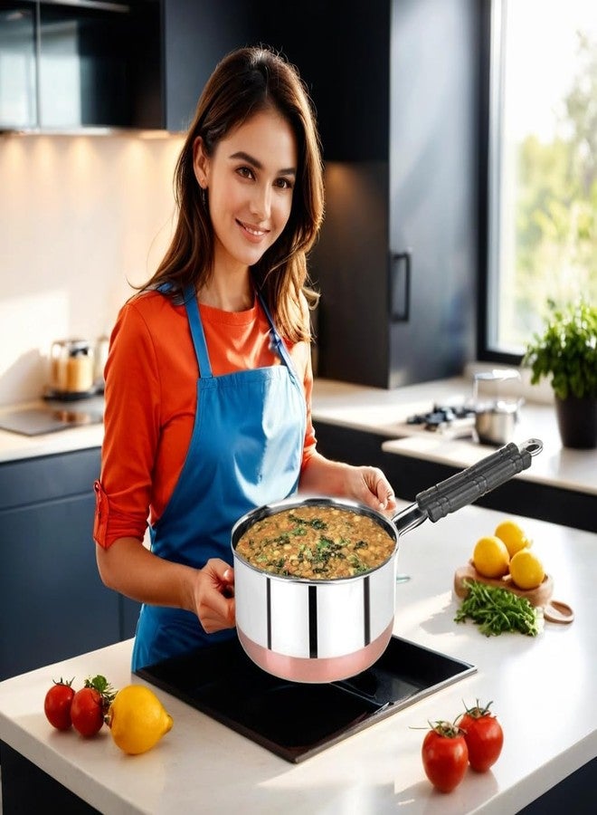 Padchaaya Copper Bottom Sauce Pan Tea Maker Milk Coffee pan bhgoni Stainless Steel Sauce Pan with Handle, Flat Base, Tea Pan, Milk Pan Tapeli Patila, Pot (Copper- 1 L) - Image 5