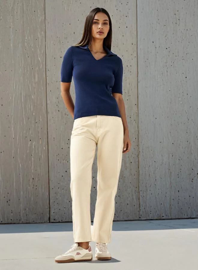 Splash FAV Textured V-neck Polo T-shirt
