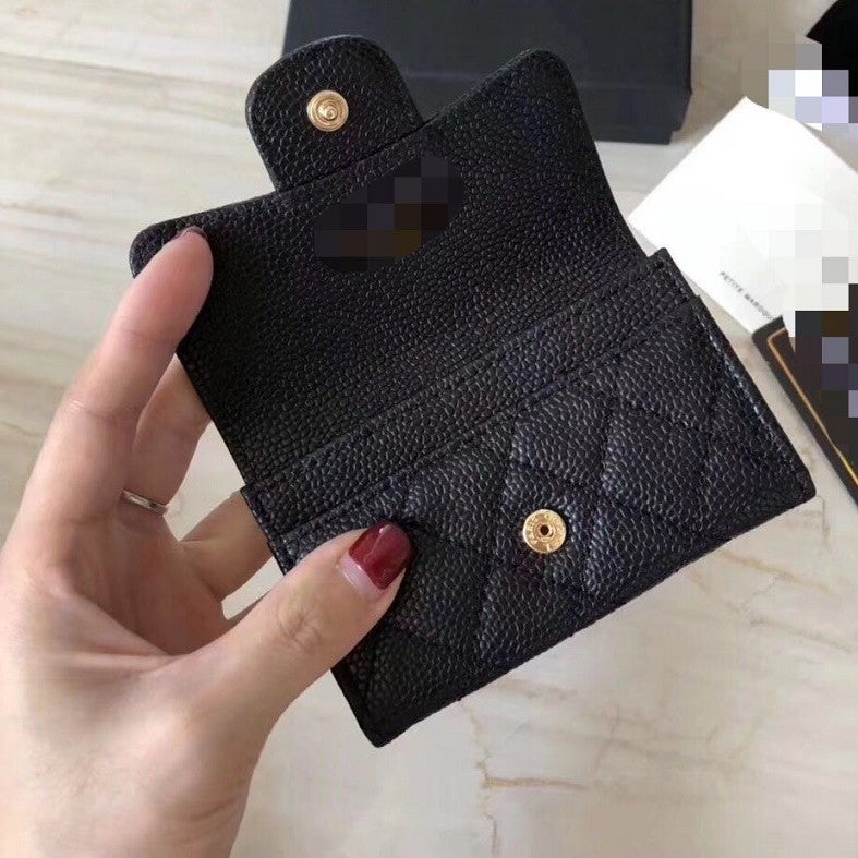 حقيبة كارد ميني كلاسيكية جديدة للسيدات بتصميم مقلوب، محفظة تغيير، جلد ماسي، كافيار، صغيرة، مشبك، جيل من الشعر - Image 2