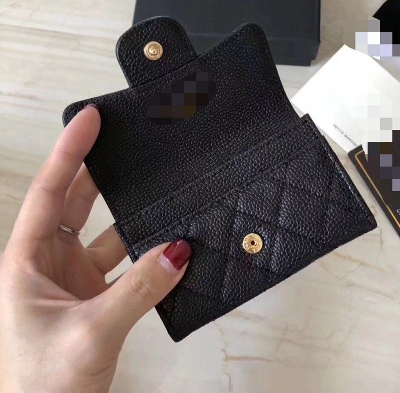 حقيبة كارد ميني كلاسيكية جديدة للسيدات بتصميم مقلوب، محفظة تغيير، جلد ماسي، كافيار، صغيرة، مشبك، جيل من الشعر - Image 1
