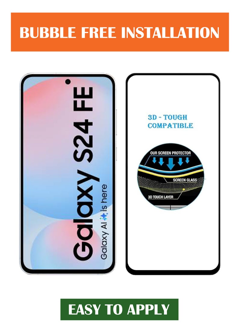 For Samsung Galaxy S24FE - Tempered Glass Screen Protector - Advanced Border-Less Full Edge to Edge ,Shatterproof , High Responsiveness , Higher Transparency , Quick to Install ,Anti-scratch and Bubble-free Screen Protector - Black - Image 3