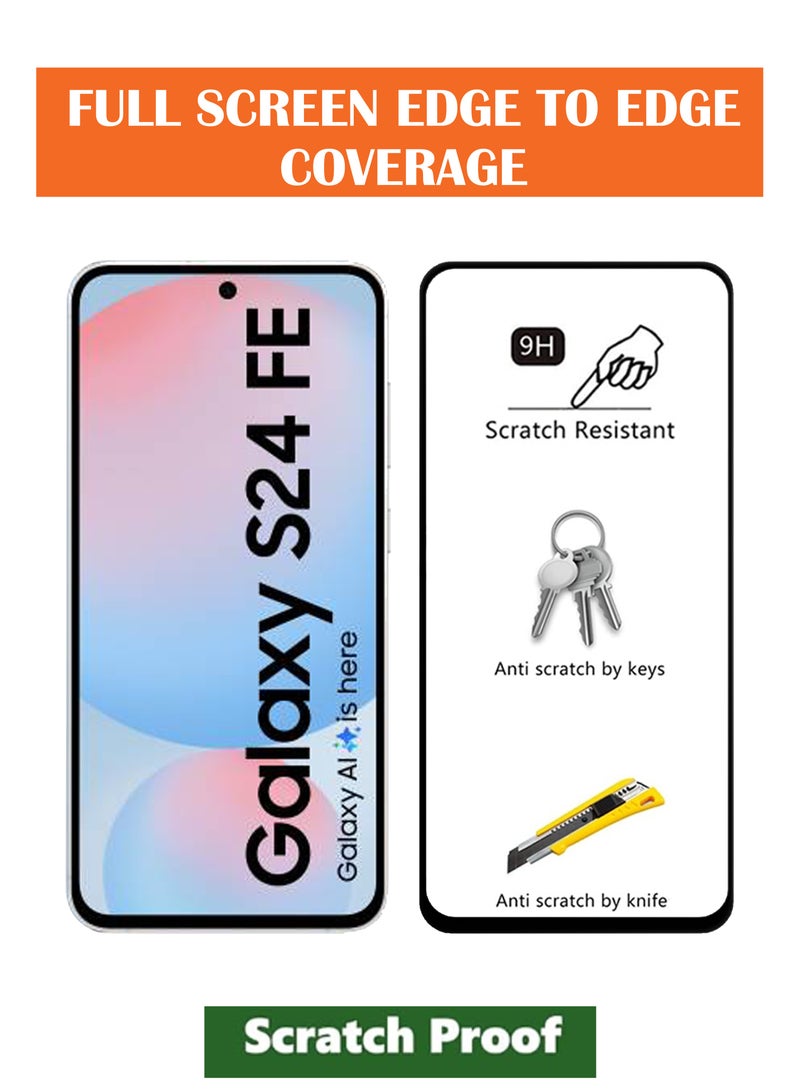 For Samsung Galaxy S24FE - Tempered Glass Screen Protector - Advanced Border-Less Full Edge to Edge ,Shatterproof , High Responsiveness , Higher Transparency , Quick to Install ,Anti-scratch and Bubble-free Screen Protector - Black - Image 2