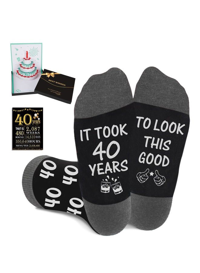 Juesly 40th Birthday Gifts for Him, Funny Black Crew Cotton Socks with 3D Pop Up Greeting Card and 40th Poster Anniversary Card, 40 Year Old Gifts for Men - Image 1