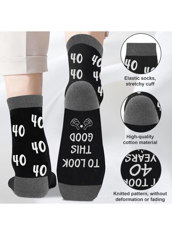 Juesly 40th Birthday Gifts for Him, Funny Black Crew Cotton Socks with 3D Pop Up Greeting Card and 40th Poster Anniversary Card, 40 Year Old Gifts for Men - Image 2