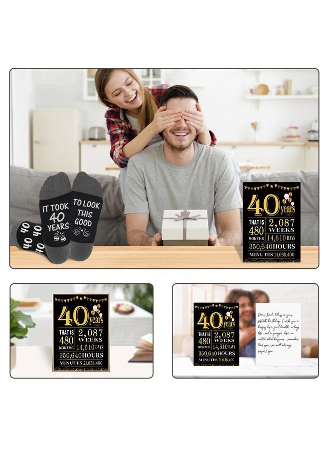 Juesly 40th Birthday Gifts for Him, Funny Black Crew Cotton Socks with 3D Pop Up Greeting Card and 40th Poster Anniversary Card, 40 Year Old Gifts for Men - Image 5