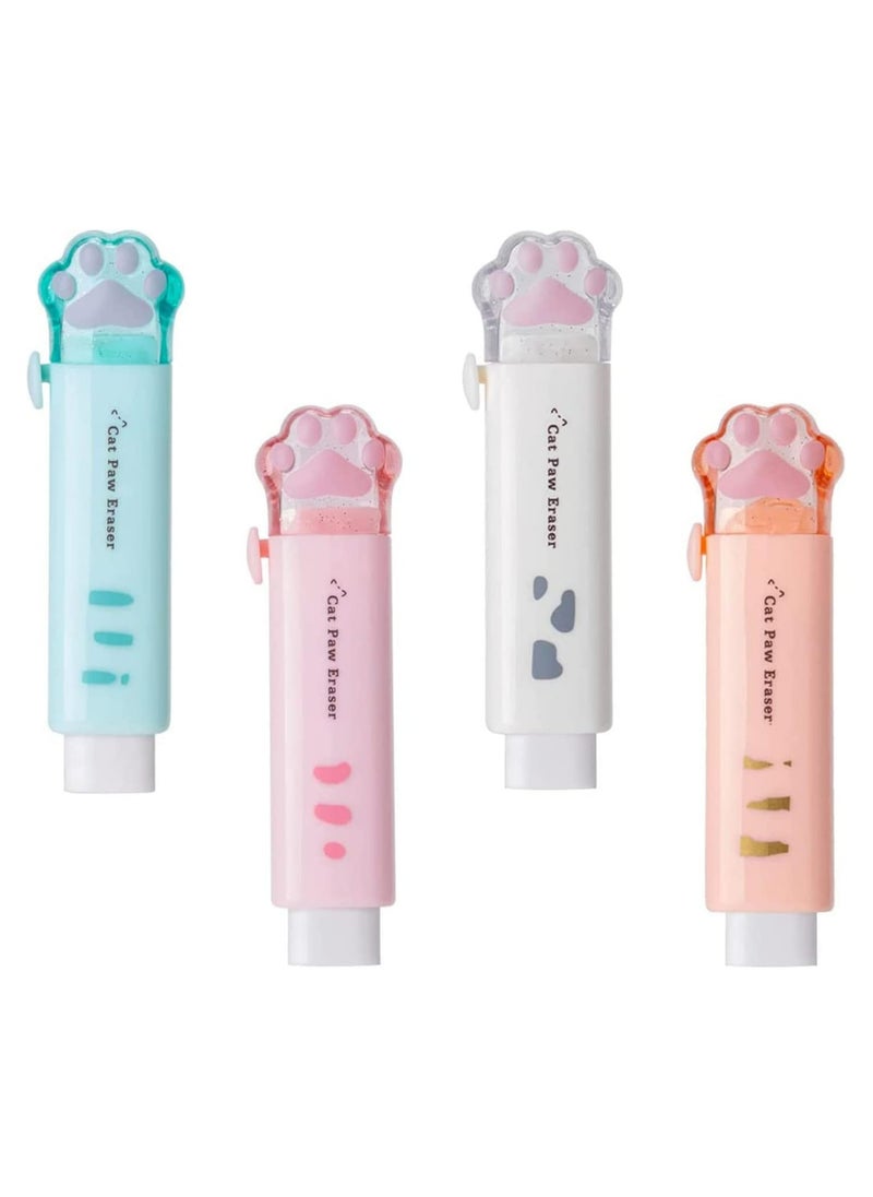 Oasisgalore 4PCS Kawaii Cat Paw Retractable Erasers for Kids, Aesthetic School Supplies (Pink/Blue/White/Orange)  - Image 1