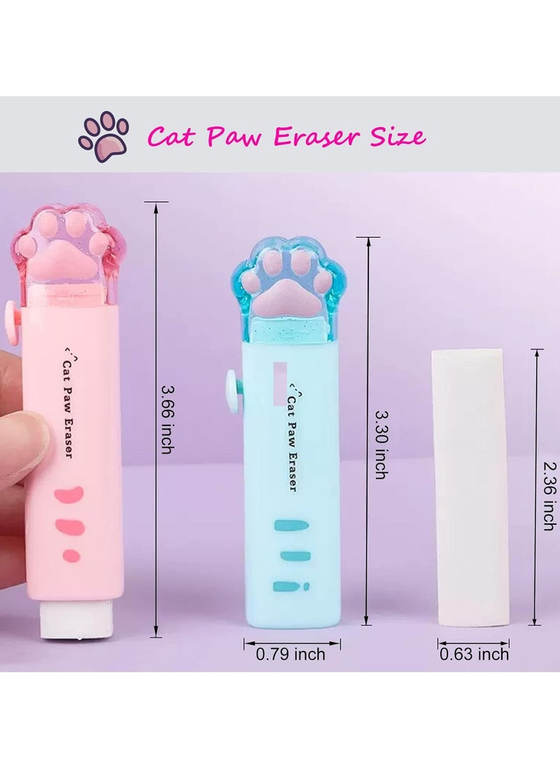 Oasisgalore 4PCS Kawaii Cat Paw Retractable Erasers for Kids, Aesthetic School Supplies (Pink/Blue/White/Orange)  - Image 2